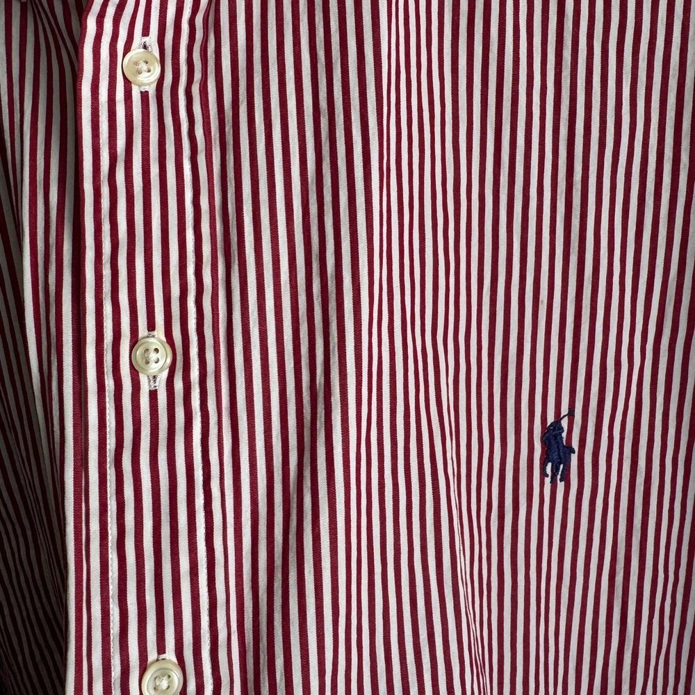 Ralph Lauren Men's Red and White Striped Button Down Shirt - Picture 3 of 4
